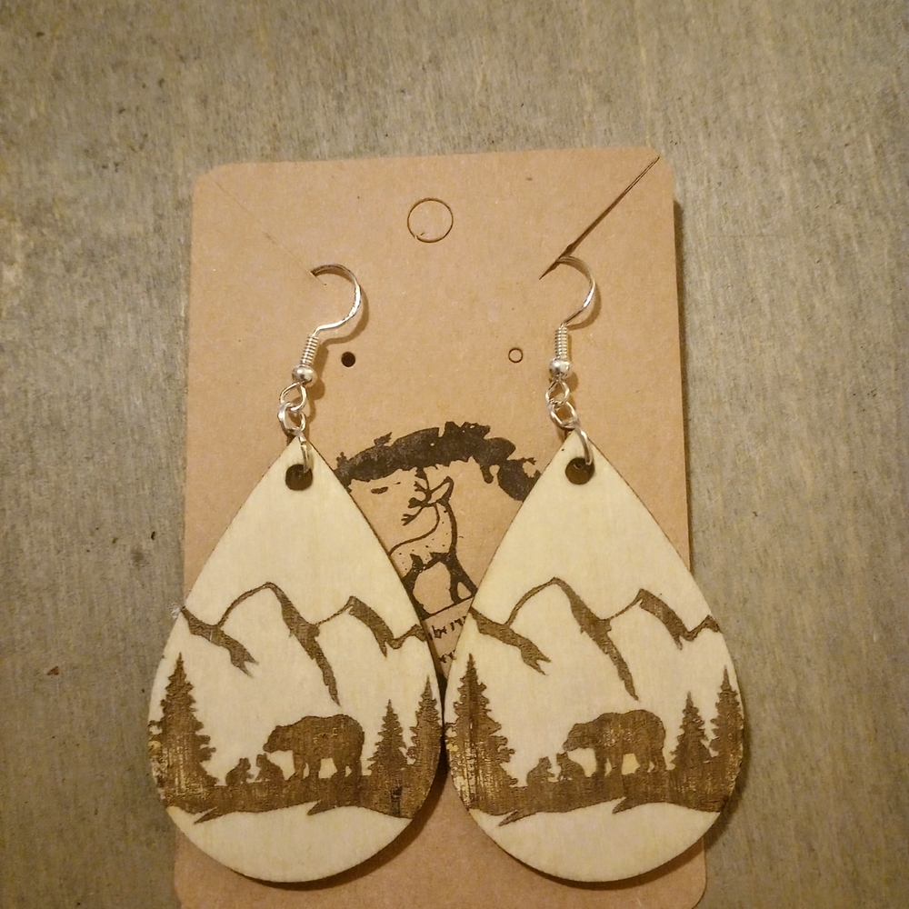 Wooden Bear Mountain Earrings